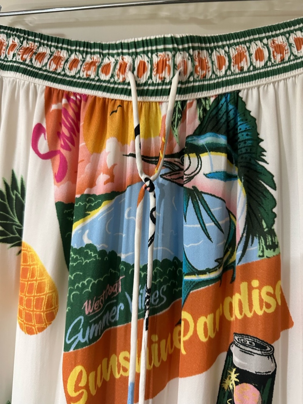 Rachel Zoe White Tropical Print Maxi Skirt with Green & Yellow Border - Picture 3 of 5